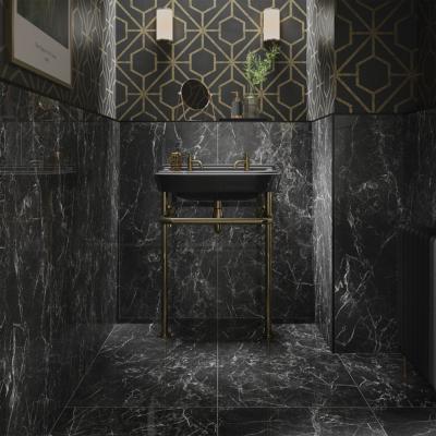 Radon Black Polished Marble Effect Porcelain Wall and Floor Tile 60x120cm