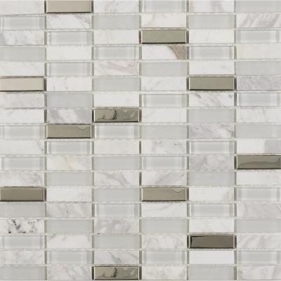 Verona Hutton White Glass/Stone/Metal Mix Linear Mosaic Tile 30x30cm