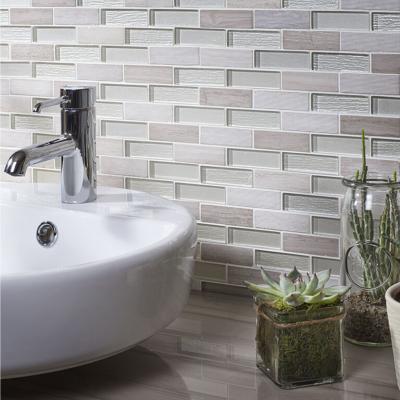 Verona Bailey Grey/White Glass & Stone Mix Brick Mosaic Tile 30x30cm