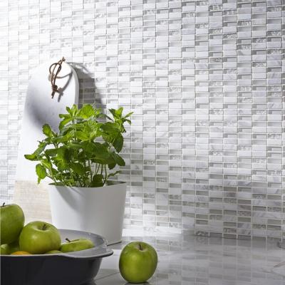 Verona Santon White Glass & Stone Mix Linear Mosaic Tile 30x28.7cm