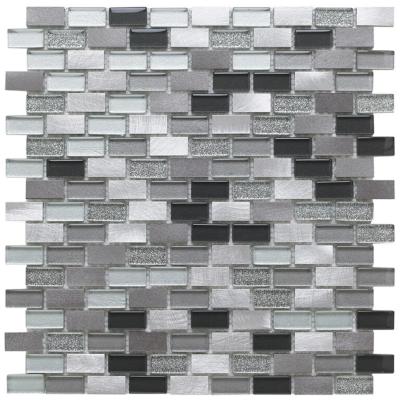 Verona Platinum Lancer 139 Glass/Metal Mix Mini Brick Mosaic Tile 30x30cm