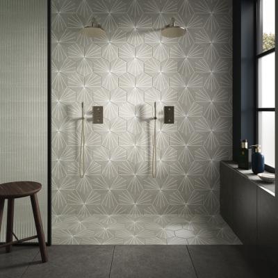 Sunburst Grey Matt Hexagon Glazed Porcelain Wall and Floor Tile 23.2x26.7cm