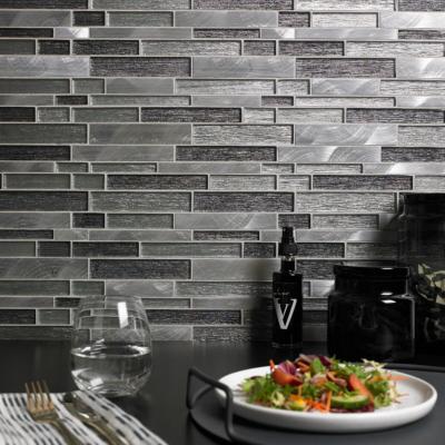 Verona Ashby Grey Glass & Metal Mix Offset Linear Mosaic Tile 30x30mm