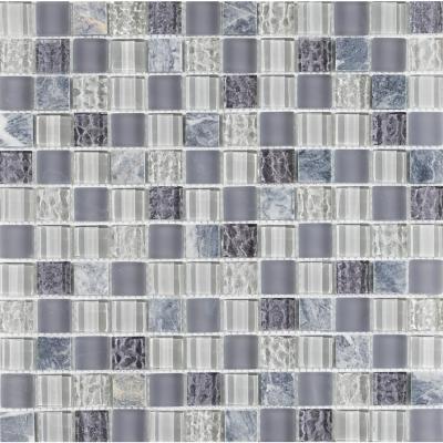 Verona Soft Grey Glass/Stone Mix Mosaic Tile 27.2x32.6cm