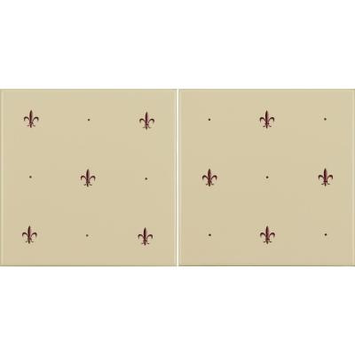 Original Style Fleur de Lis Burgundy on Colonial White (2 Tile Set) 15.2x15.2cm