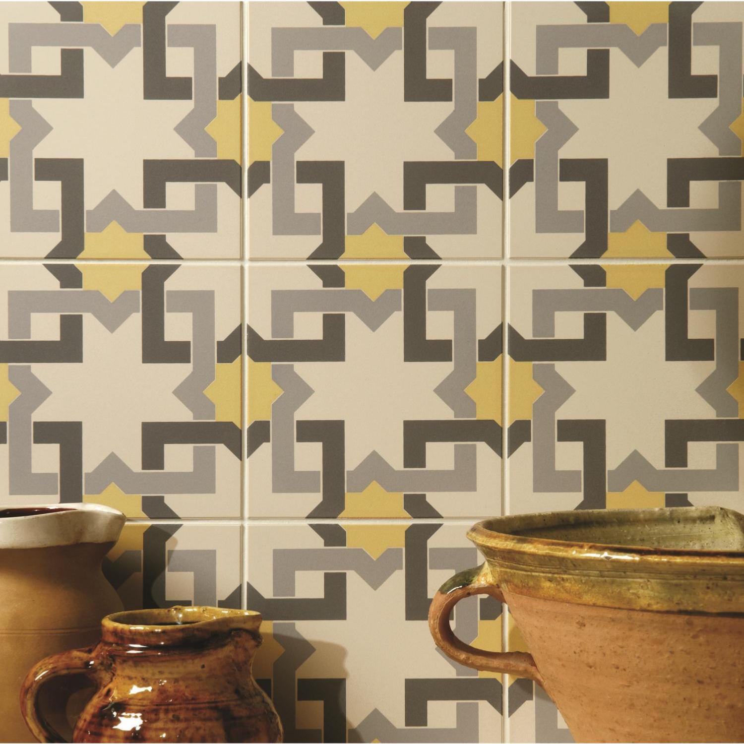 Original Style Odyssey Primo Ottoman Summer Yellow, Light Grey and Dark Grey on White Tile 15.1x15.1cm