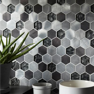 Verona Colby Black Mix Glass & Metal Hexagon Mosaic Tile 30x30cm
